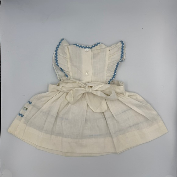 Vintage Baby Pinafore Dress Ruffle Blue Trim Embroidered Cotton Blend 12M - Picture 6 of 10